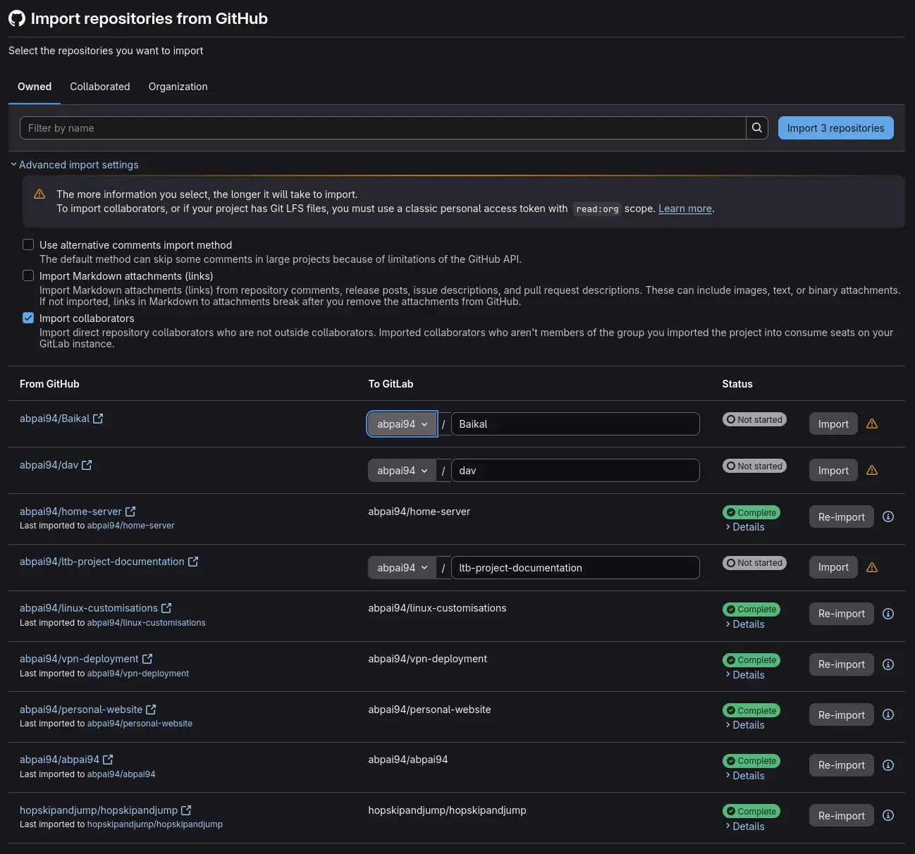 GitHub to GitLab migration
